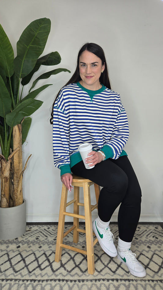 Blue/Cream Oversize Stripe Top "Jaylee"