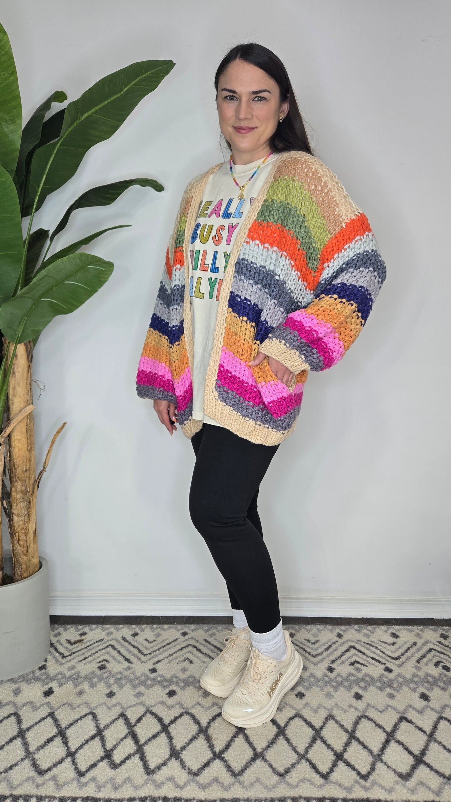 Cream Colorful Stripe Crochet Cardigan "Crissy"