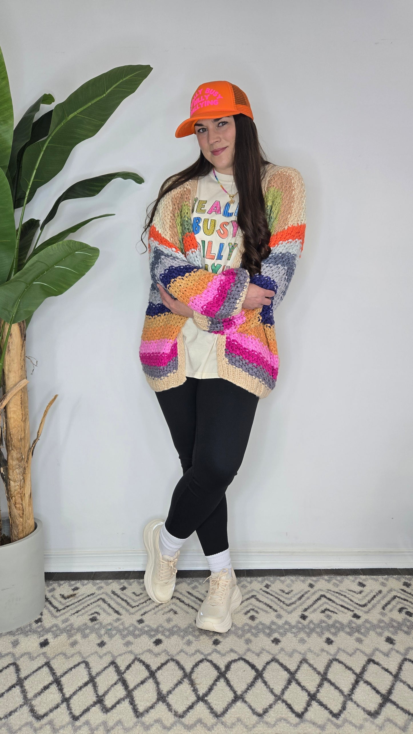 Cream Colorful Stripe Crochet Cardigan "Crissy"