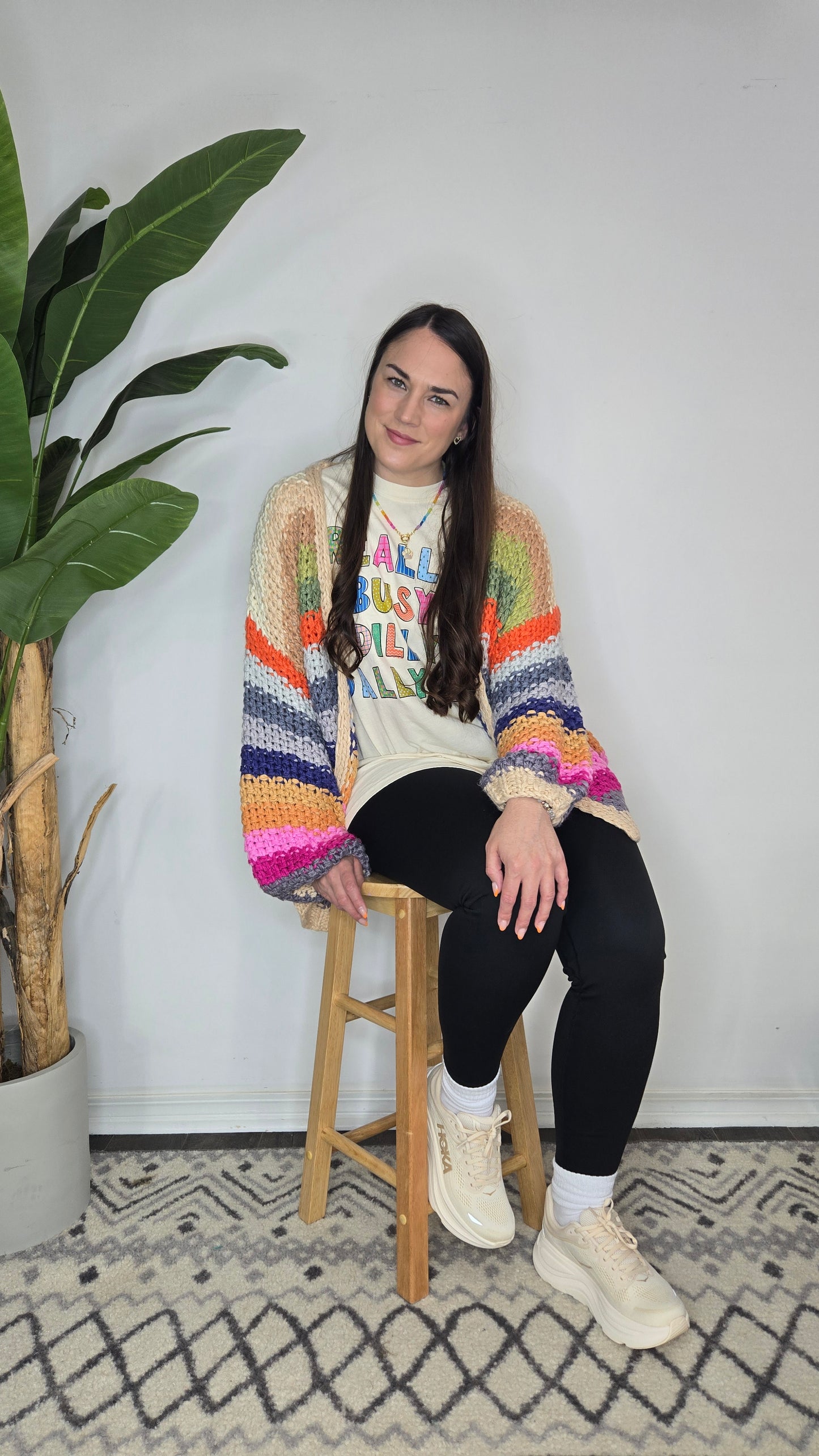 Cream Colorful Stripe Crochet Cardigan "Crissy"