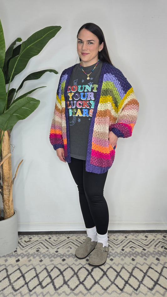 Rainbow Colorful Stripe Crochet Cardigan "Rayne"