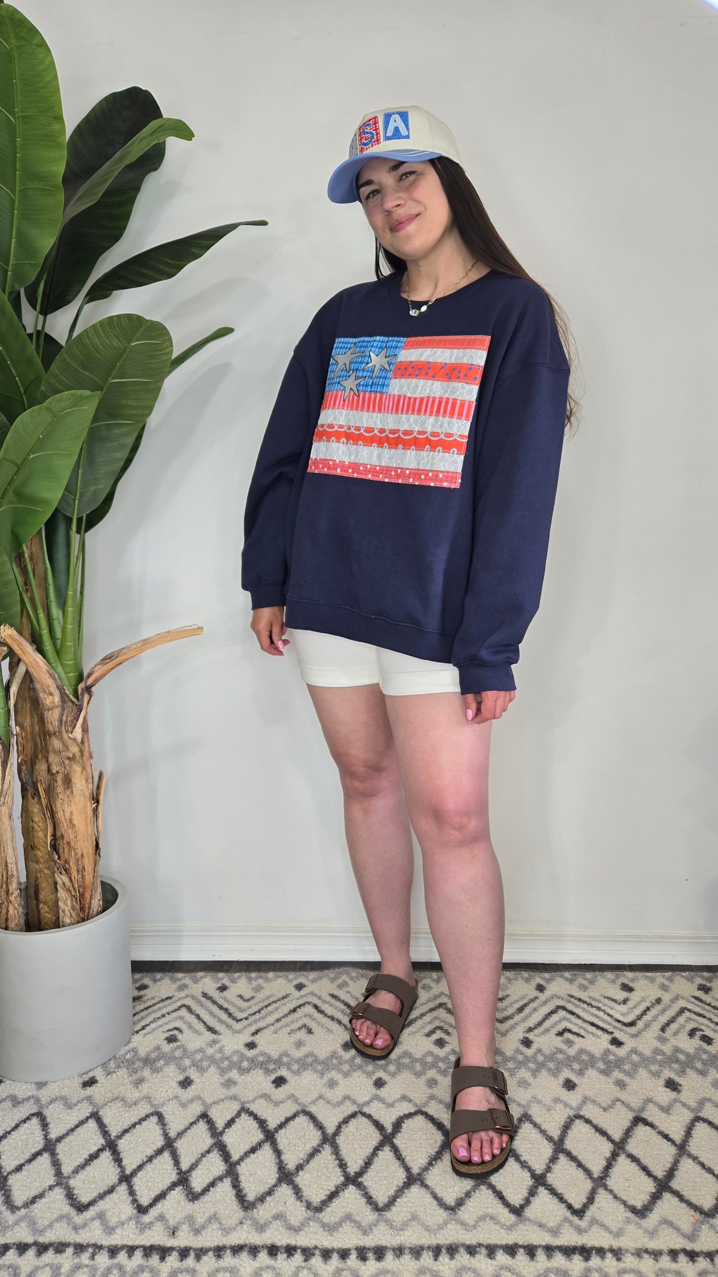 Stars & Lace Patchwork Flag Sweatshirt "Stevie"