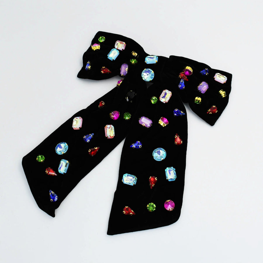 Black Colorful Bejeweled Bow