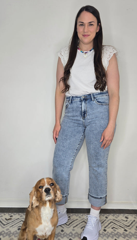 White Eyelet Lace Ruffled Sleeve Top "Ember"