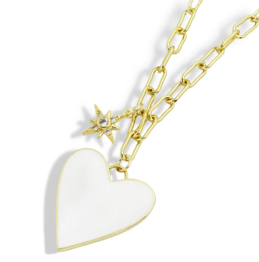Wishful Gold White Heart and Star Necklace
