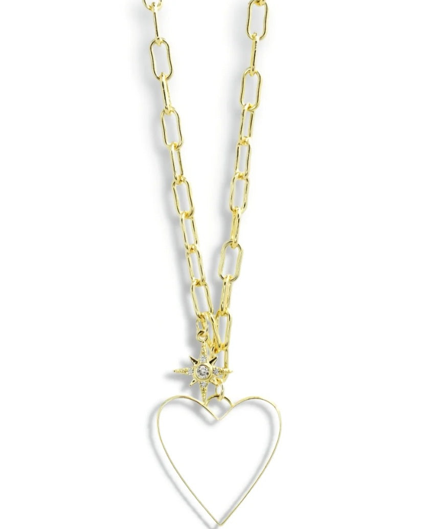 Wishful Gold White Heart and Star Necklace
