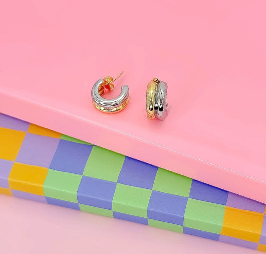 Double Color Huggie Stud Earrings