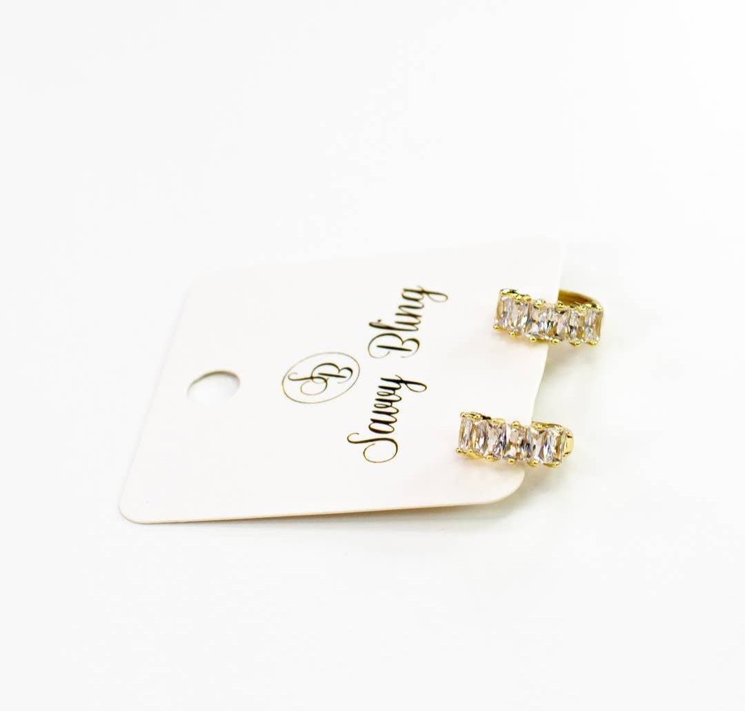 14K Emerald CZ Huggie Hoop