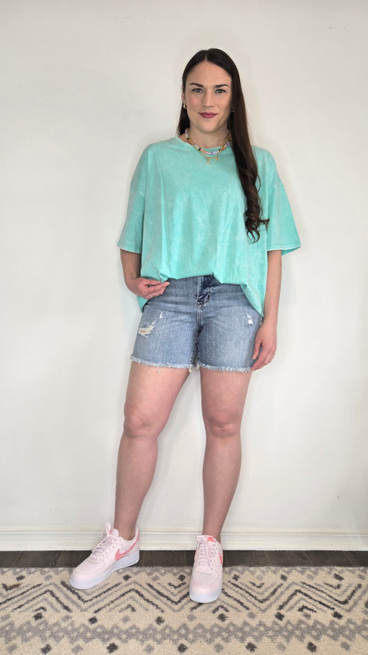 Mint Washed Oversize Short Sleeve Top "Zana" (1X/2X)