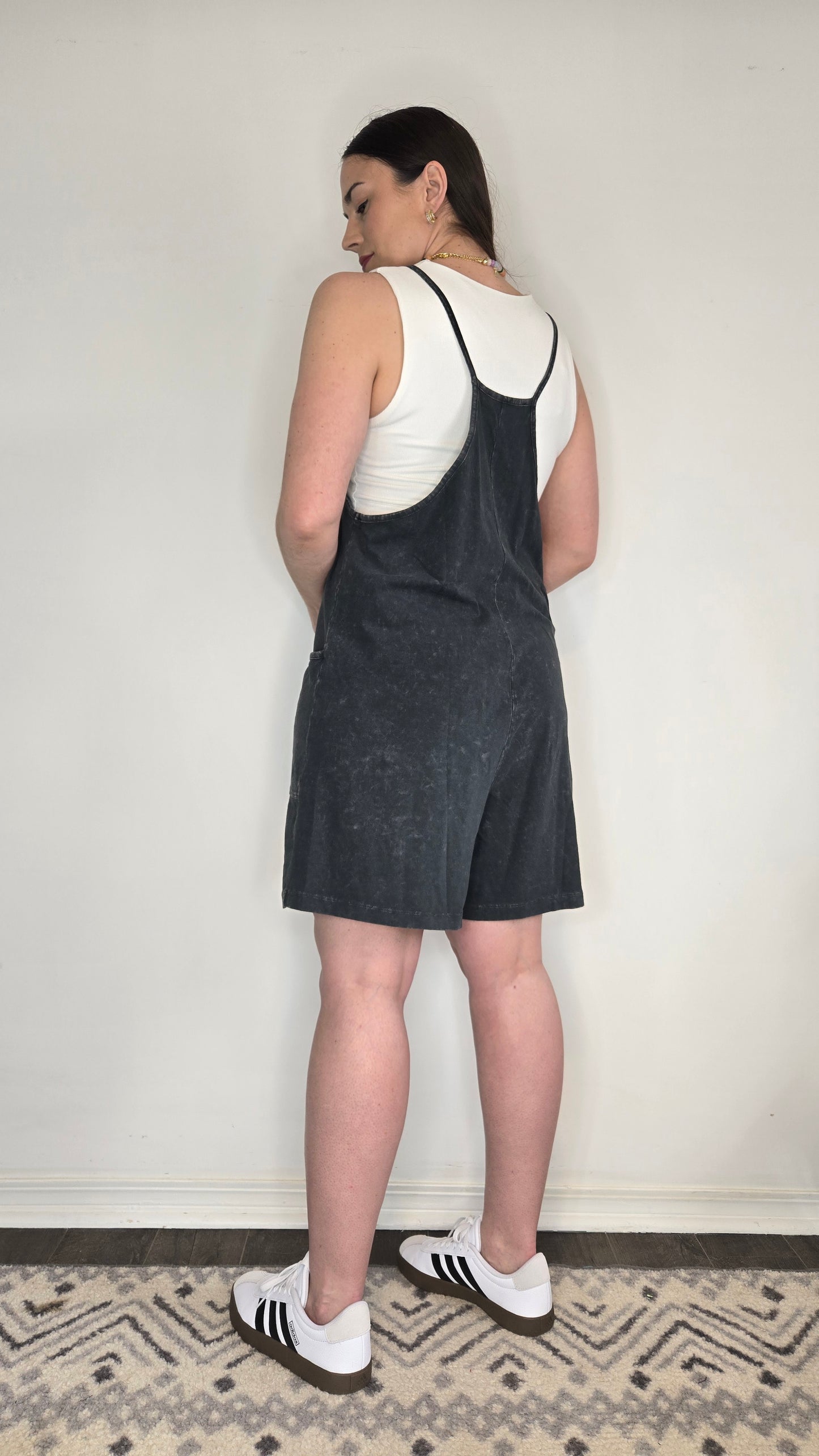 Charcoal Mineral Washed Romper "Miley"