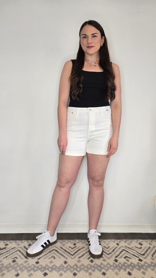 Judy Blue White High Waist Double Roll Cuff Shorts "Zoey"