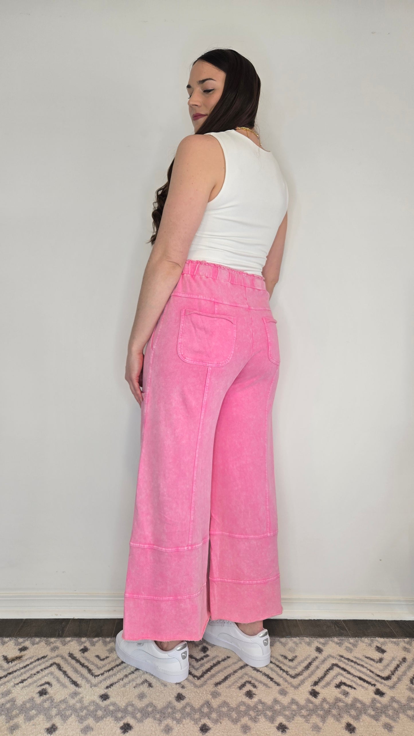 Pink Mineral Washed Terry Knit Wide Leg Lifestyle Pants "Aleyna"