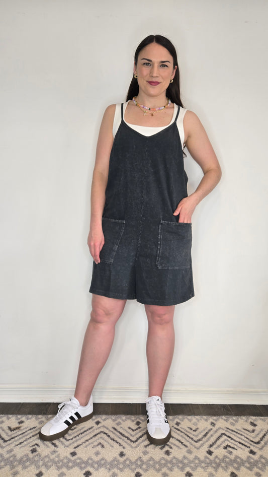 Charcoal Mineral Washed Romper "Miley"