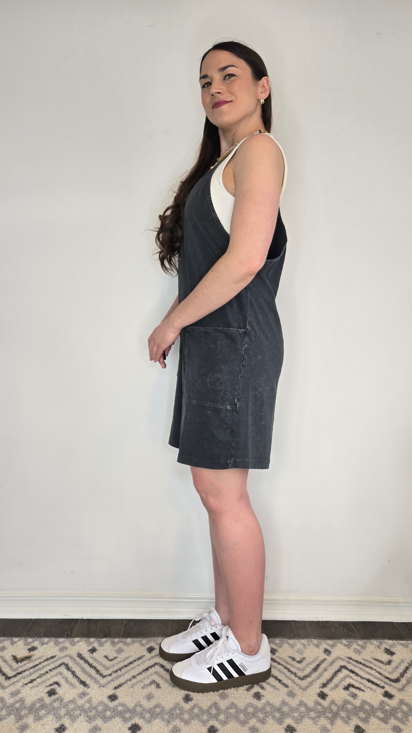 Charcoal Mineral Washed Romper "Miley"