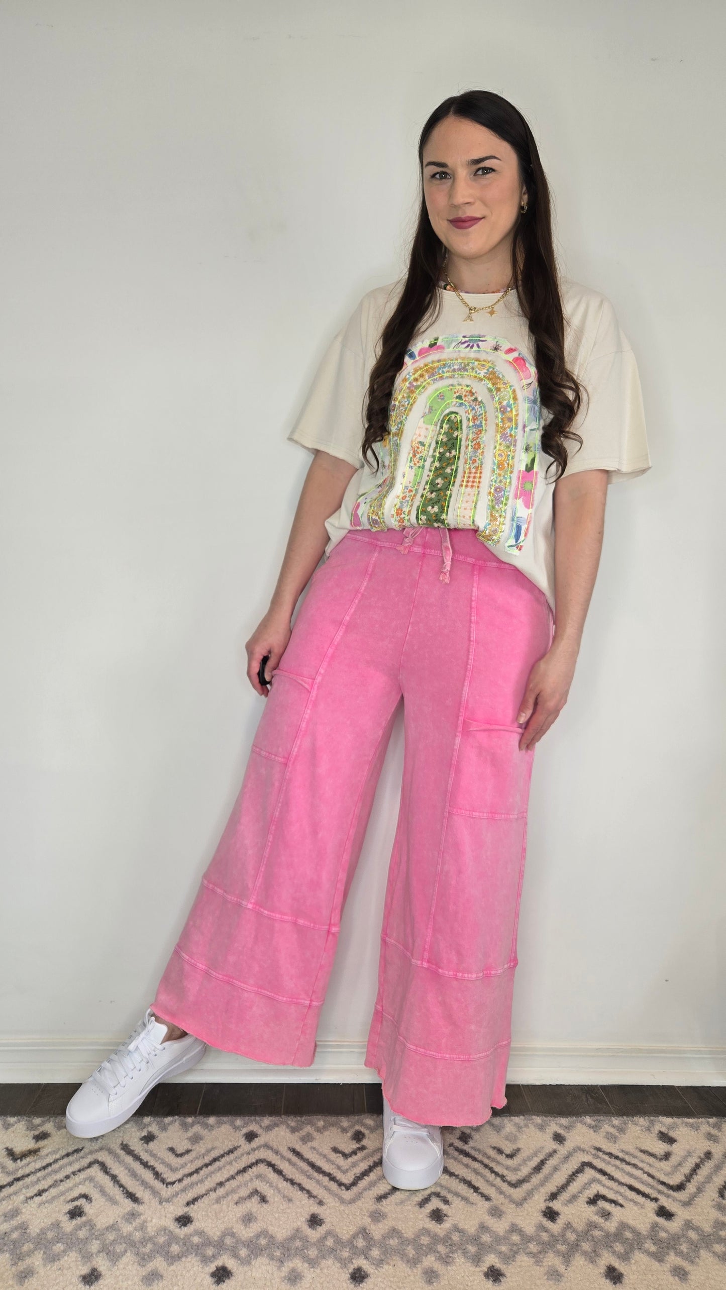 Ecru Floral Rainbow Patchwork Oversive Short Sleeve Top "Ophelia" (L)