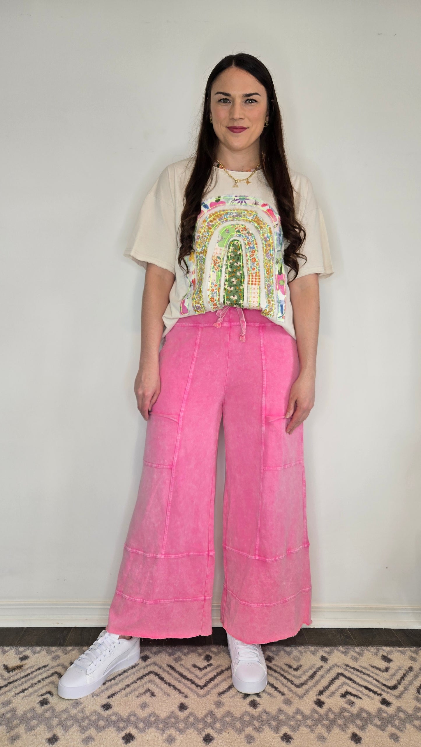 Pink Mineral Washed Terry Knit Wide Leg Lifestyle Pants "Aleyna"