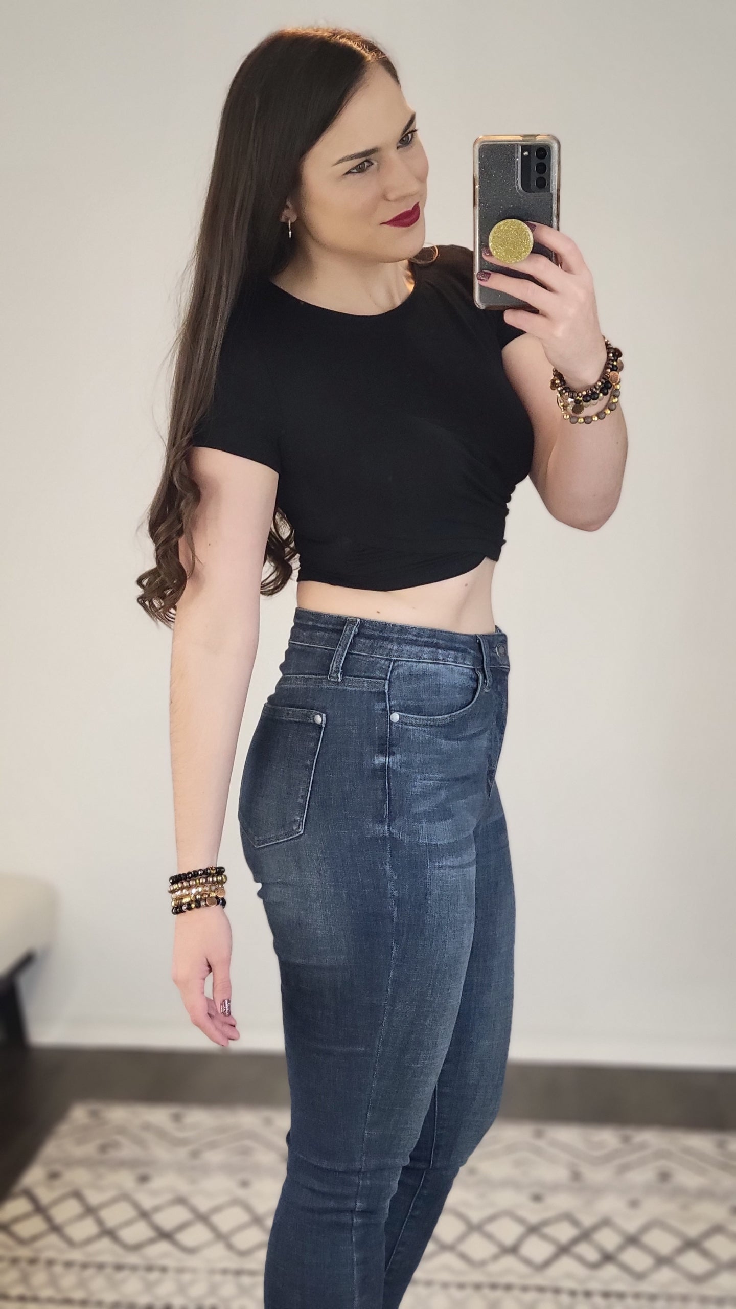 Black Twist Front Short Sleeve Crop Top “Nicole” (S)(XL)