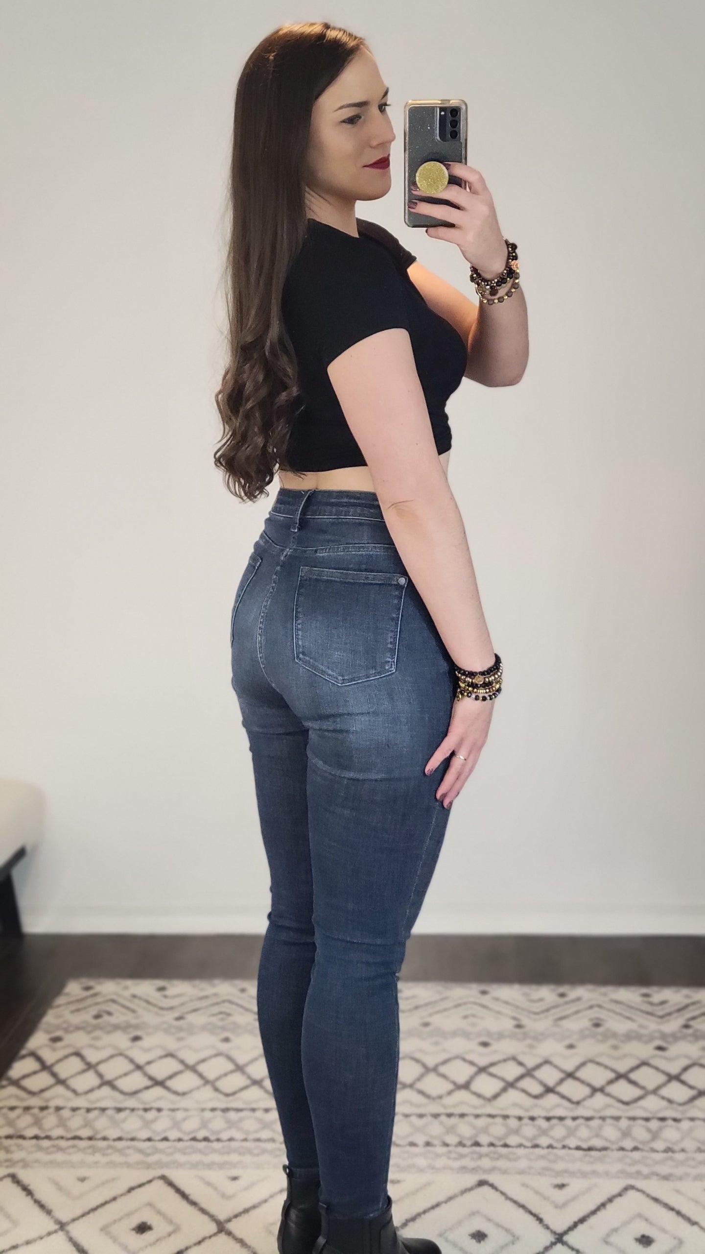 Black Twist Front Short Sleeve Crop Top “Nicole” (S)(XL)