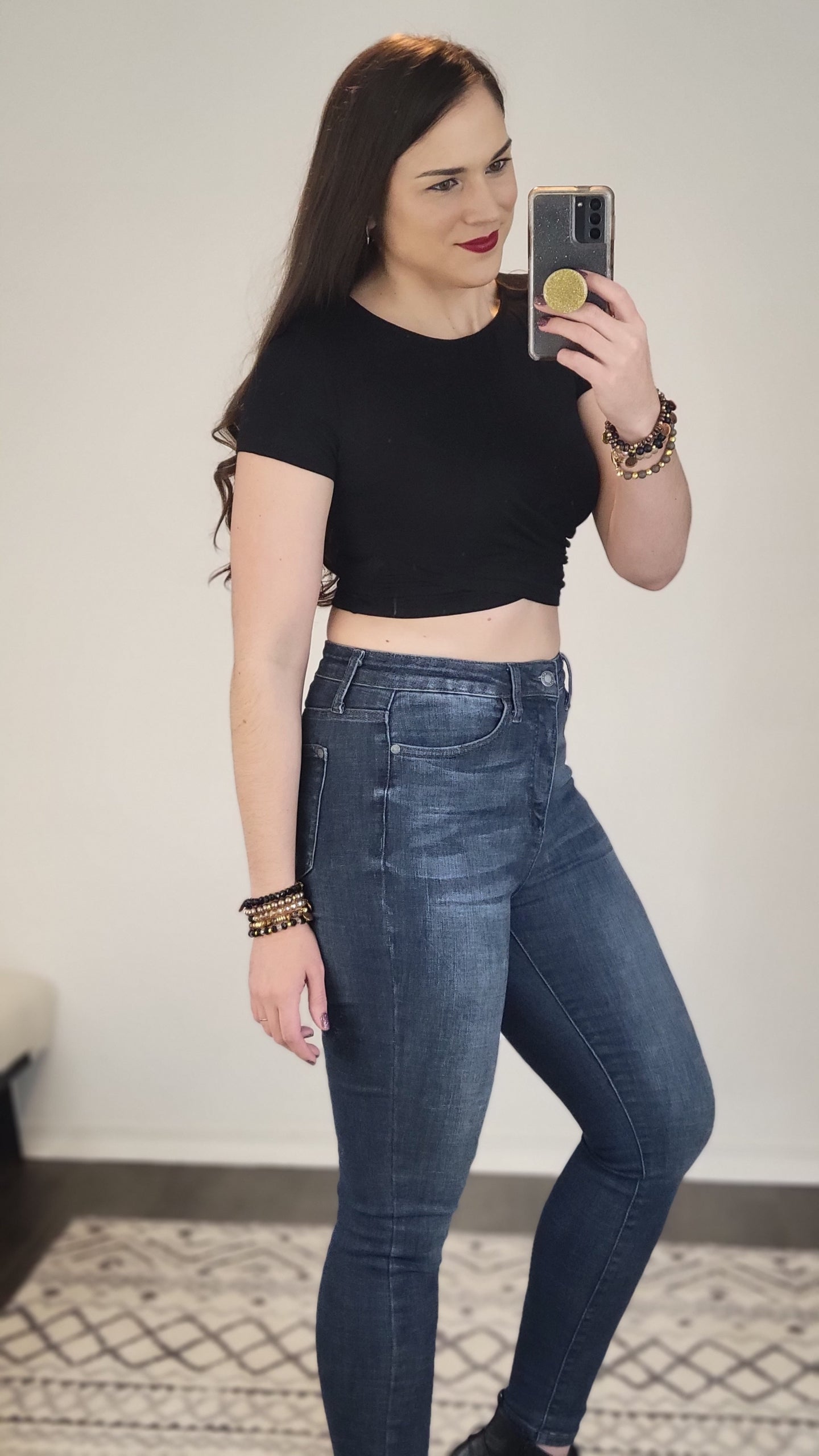 Black Twist Front Short Sleeve Crop Top “Nicole” (S)(XL)