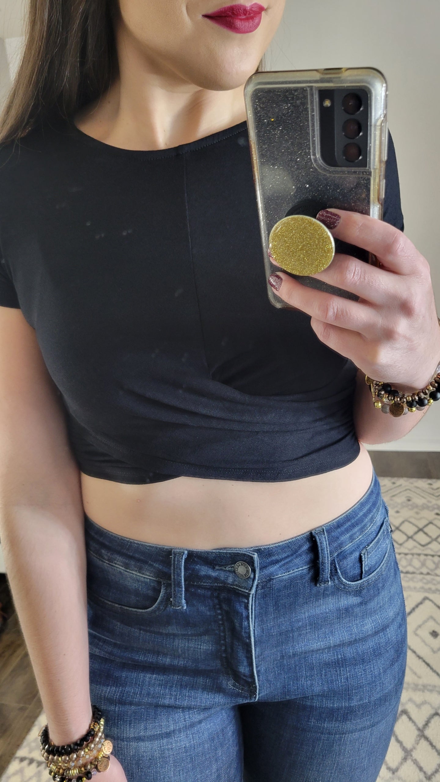 Black Twist Front Short Sleeve Crop Top “Nicole” (S)(XL)