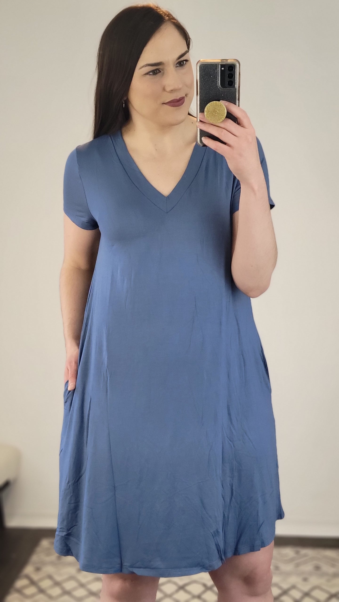 Indigo V-Neck Short Sleeve Bamboo Mini Dress “Marley” (S)