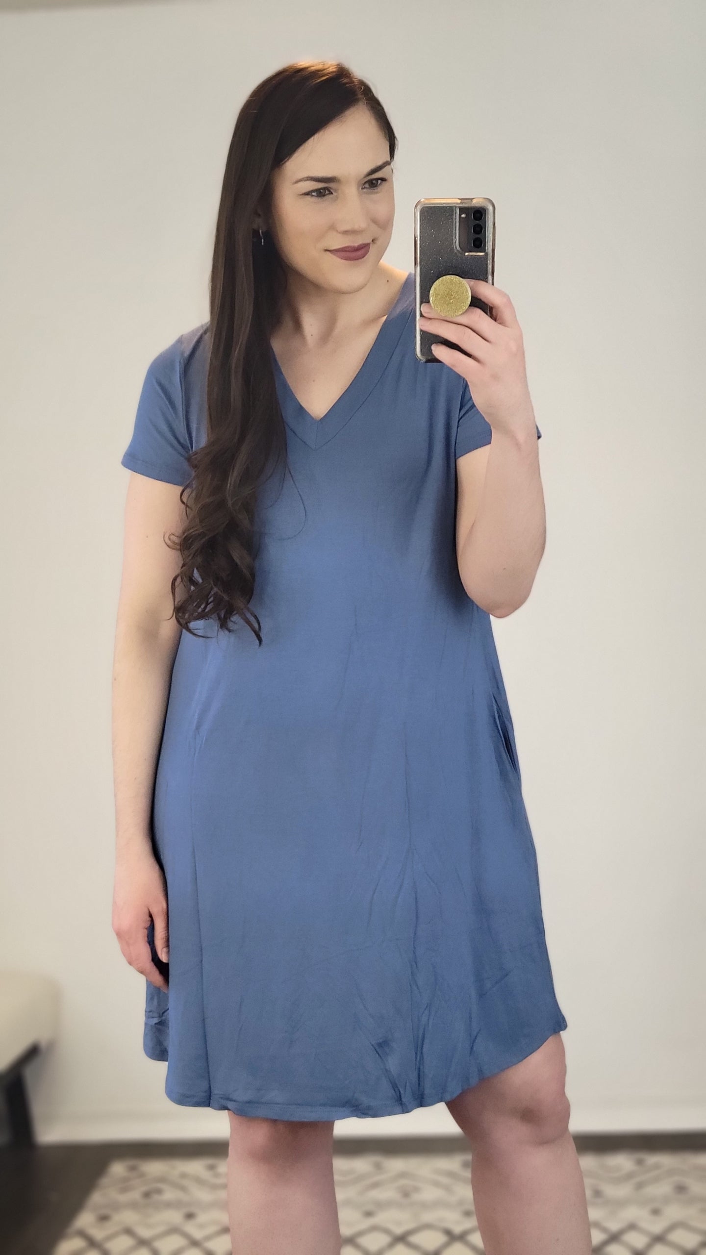 Indigo V-Neck Short Sleeve Bamboo Mini Dress “Marley” (S)