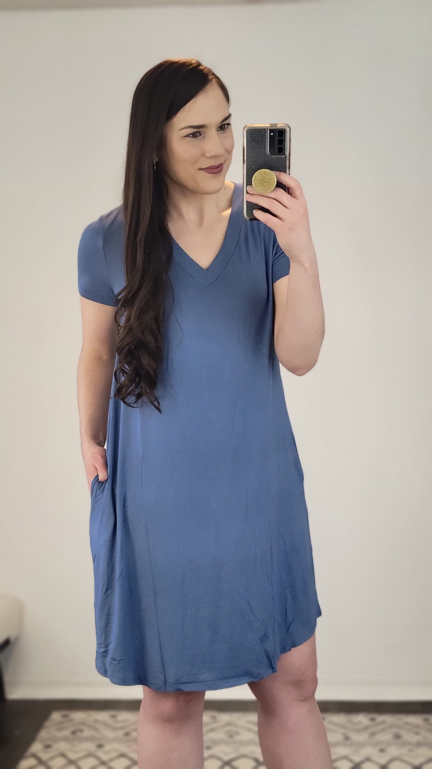 Indigo V-Neck Short Sleeve Bamboo Mini Dress “Marley” (S)