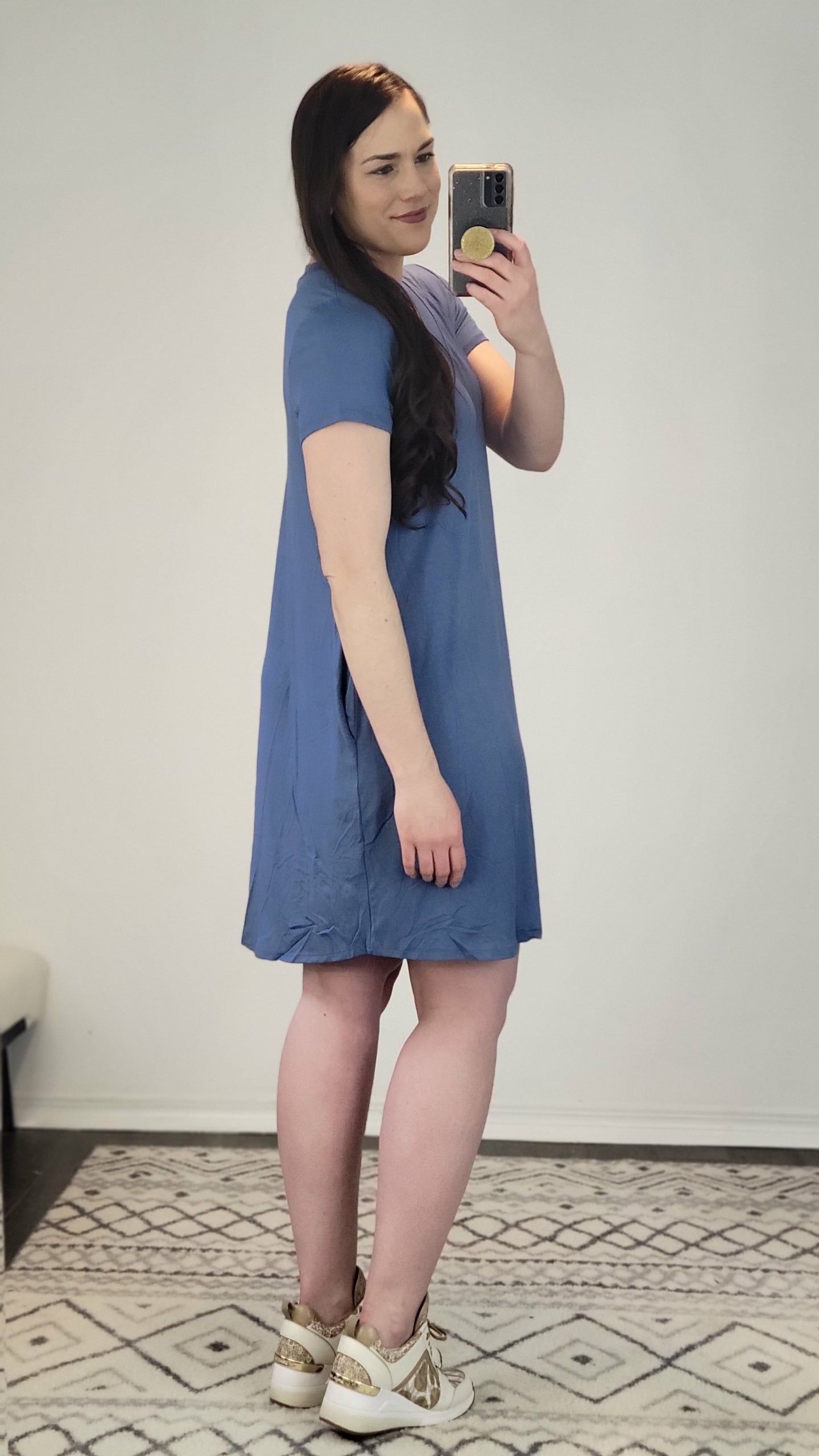 Indigo V-Neck Short Sleeve Bamboo Mini Dress “Marley” (S)