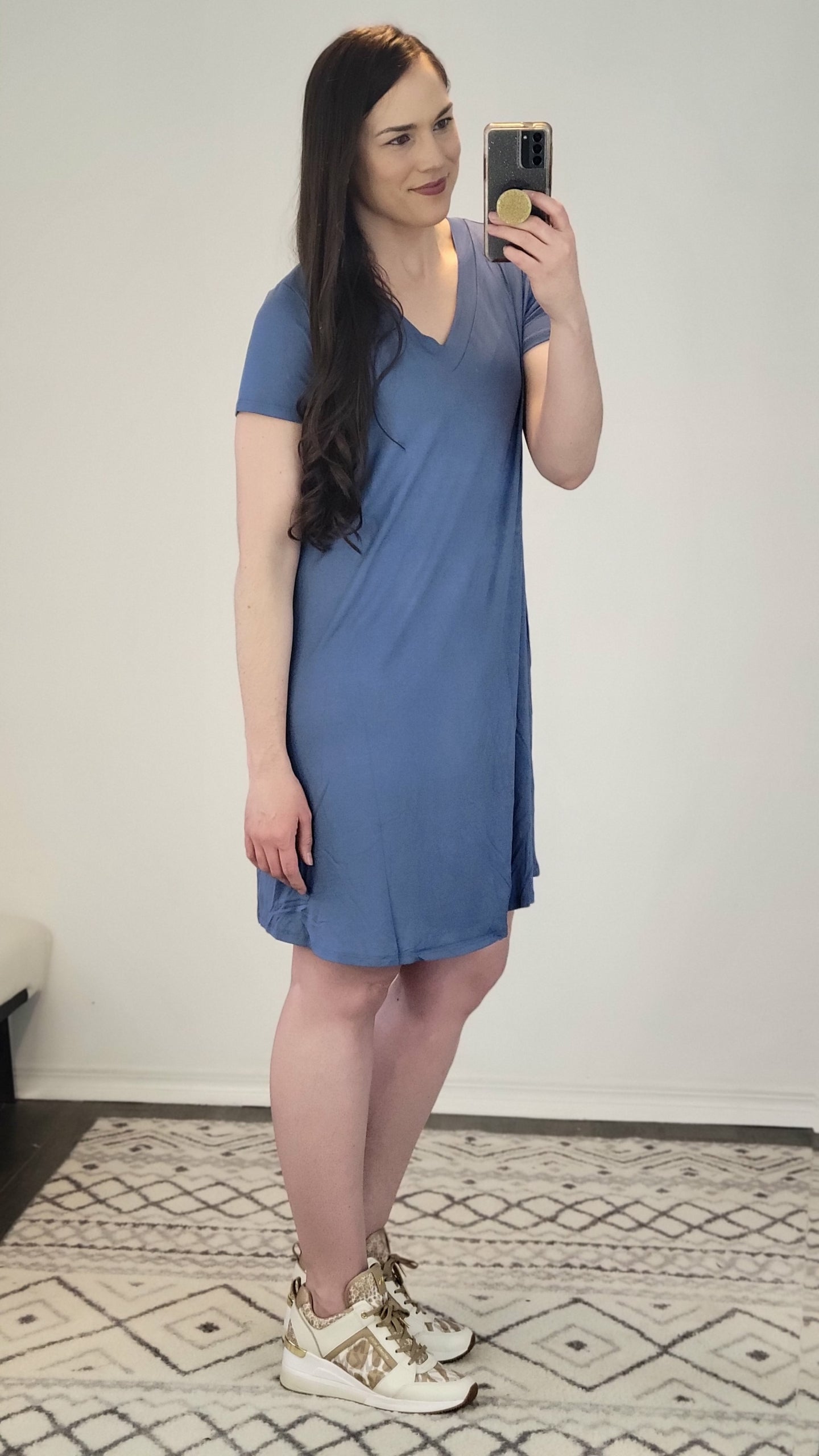 Indigo V-Neck Short Sleeve Bamboo Mini Dress “Marley” (S)