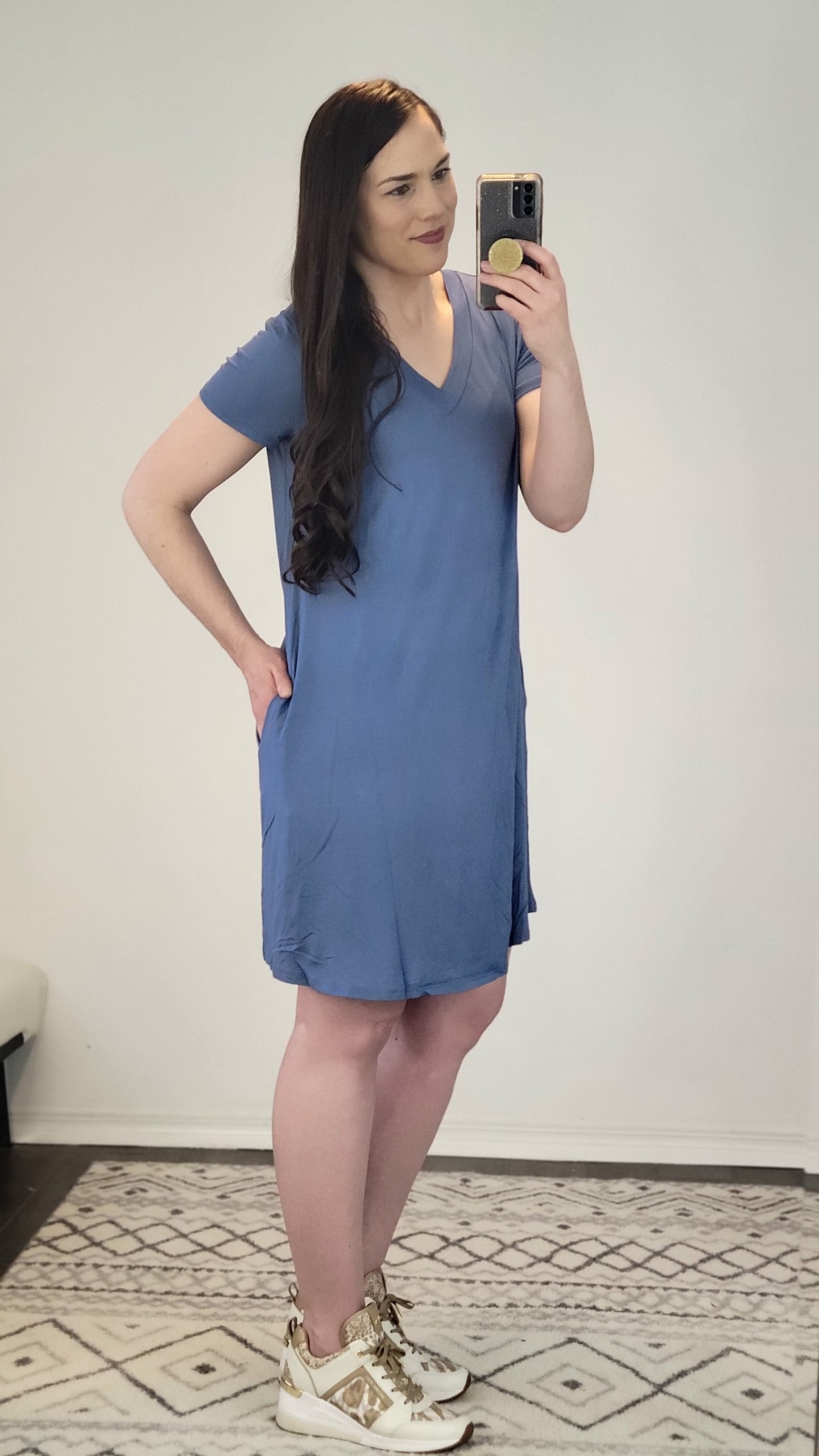Indigo V-Neck Short Sleeve Bamboo Mini Dress “Marley” (S)