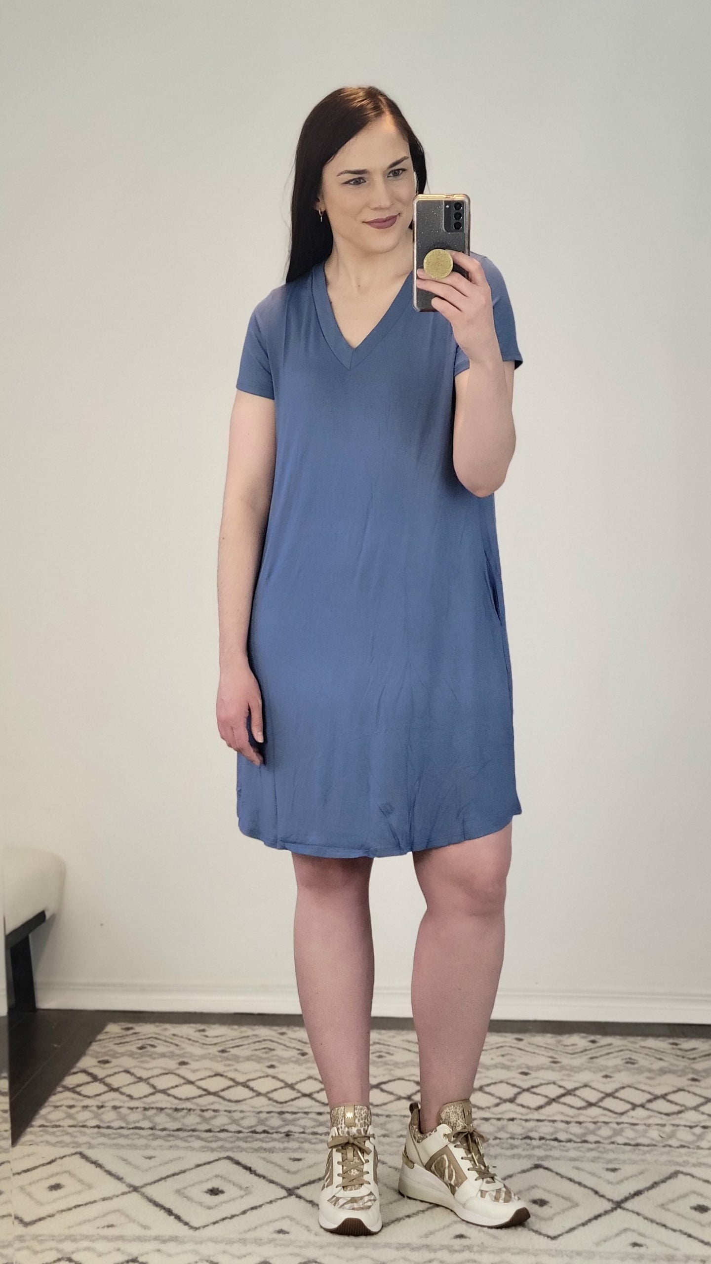 Indigo V-Neck Short Sleeve Bamboo Mini Dress “Marley” (S)