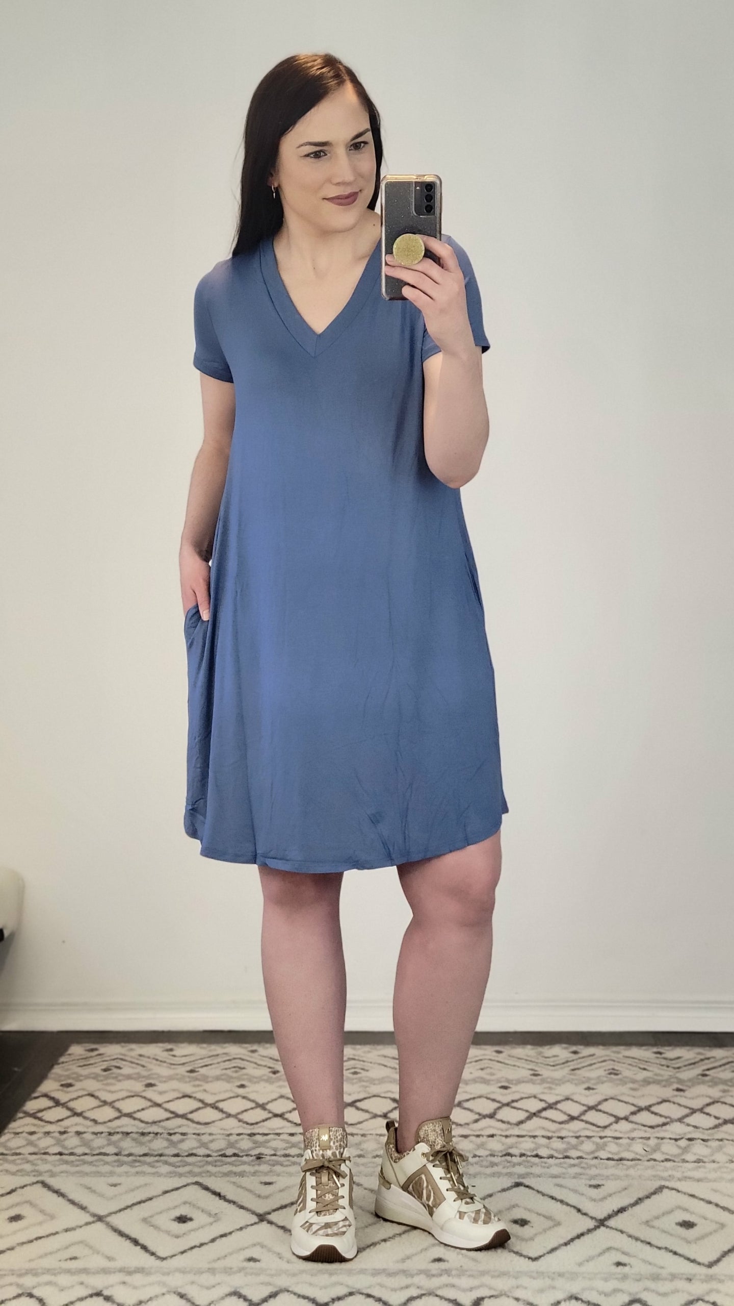 Indigo V-Neck Short Sleeve Bamboo Mini Dress “Marley” (S)