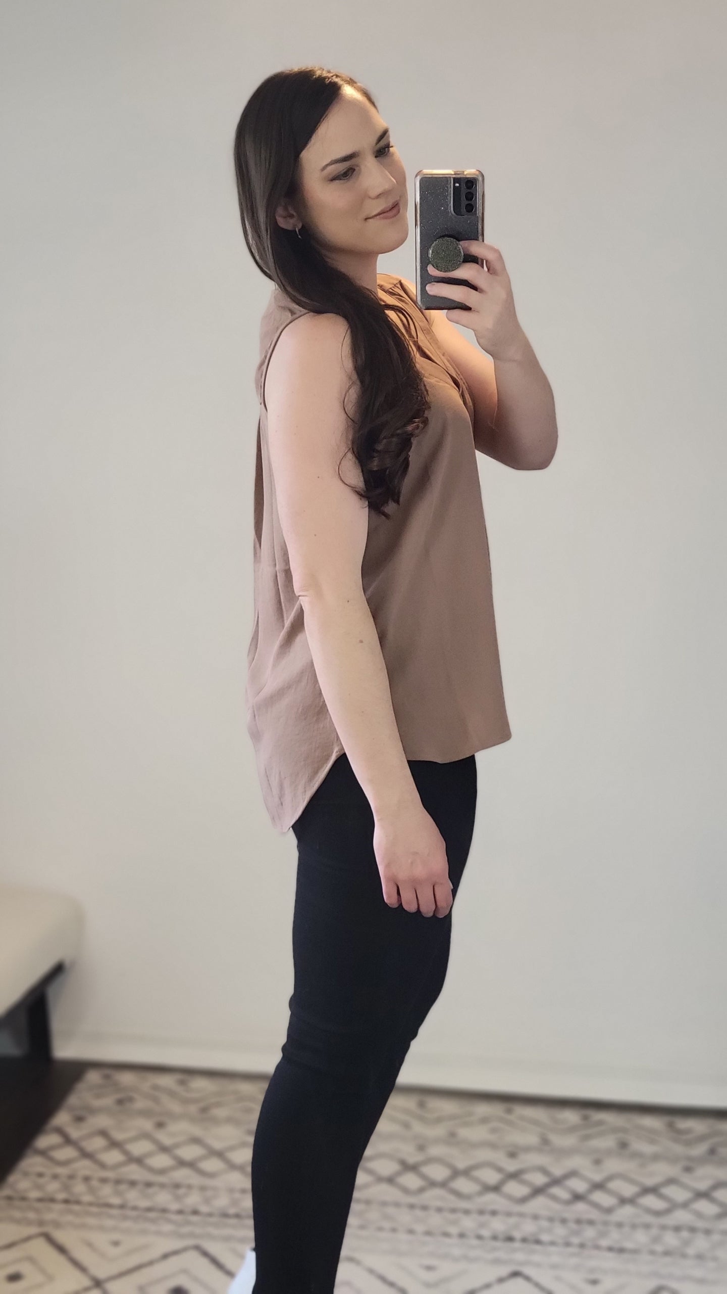 Camel V-neck Sleeveless Top “Michele” (M)