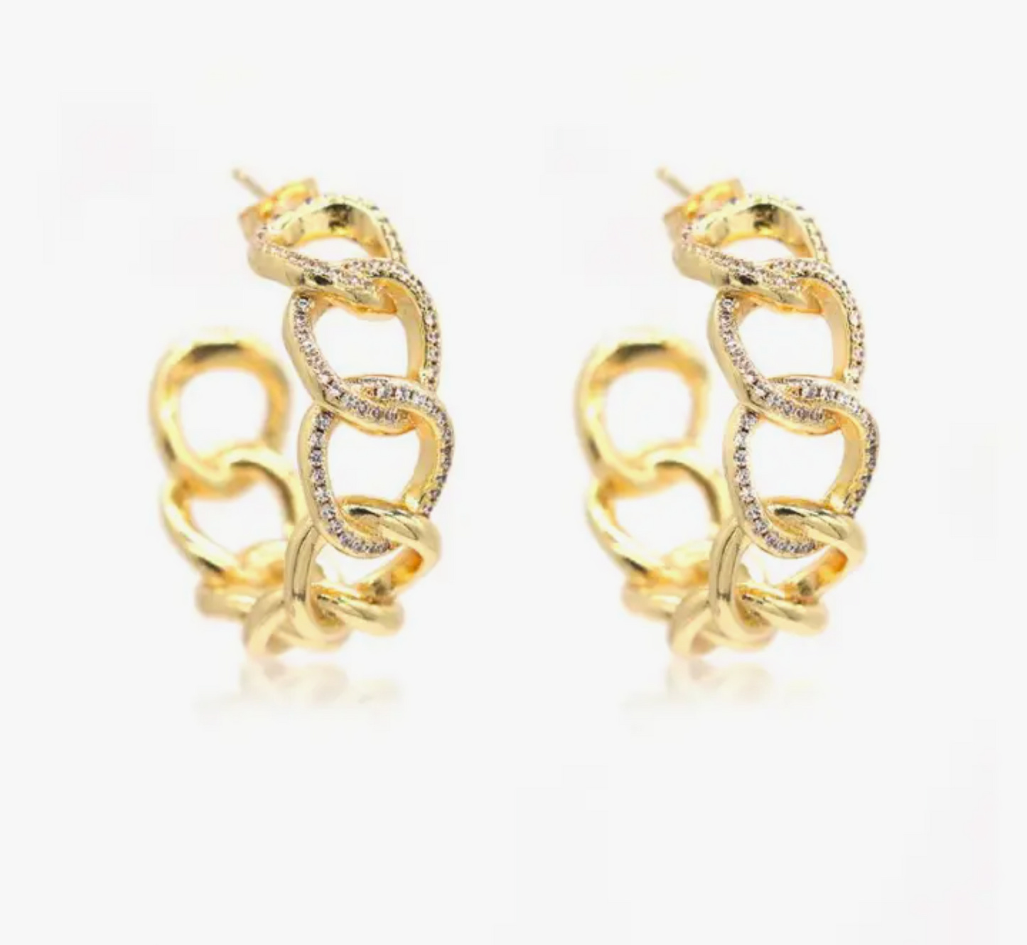 Chainlink CZ 18K Hoop Earrings