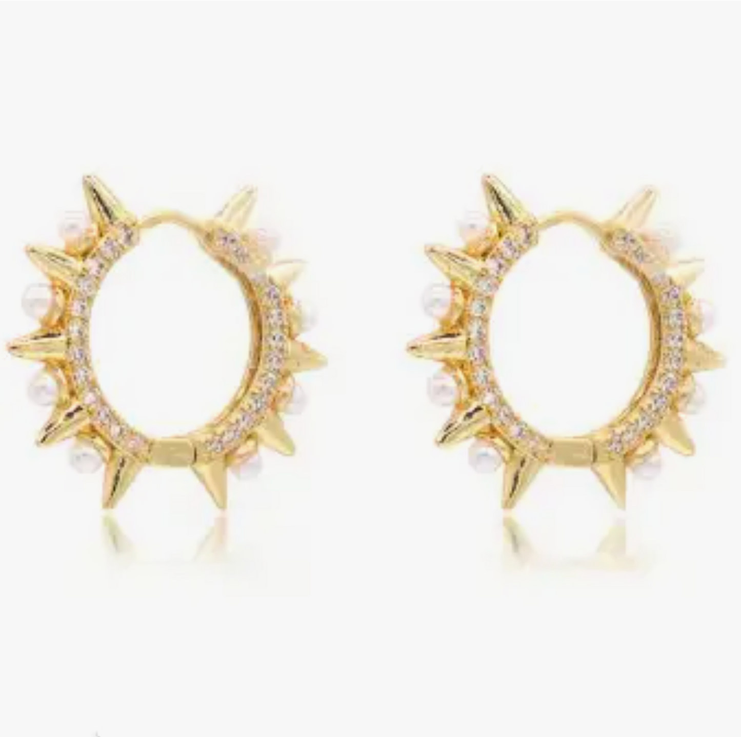 Pearl Spike 18K Huggie Earrings
