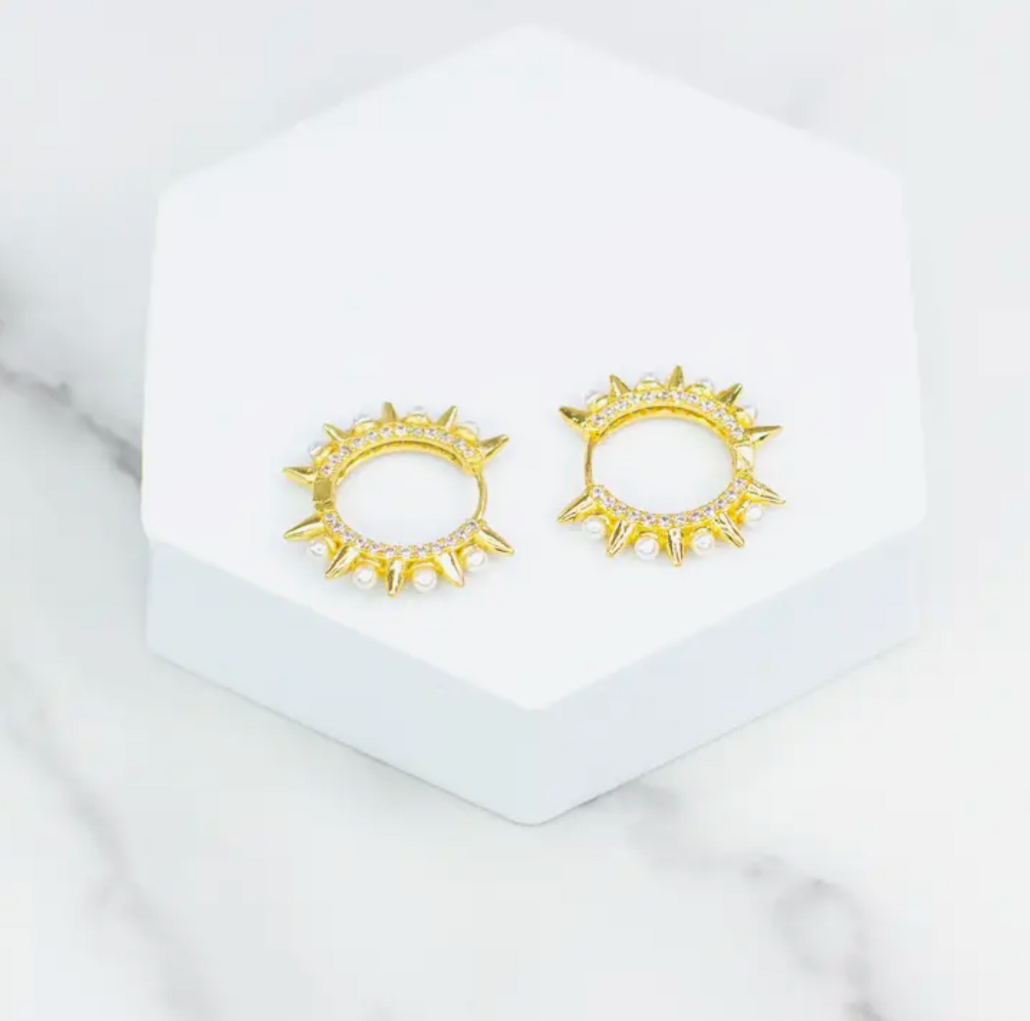 Pearl Spike 18K Huggie Earrings