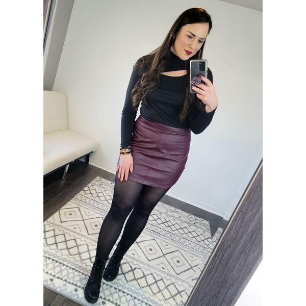 Burgundy Leather Hi-Lo Mini Skirt