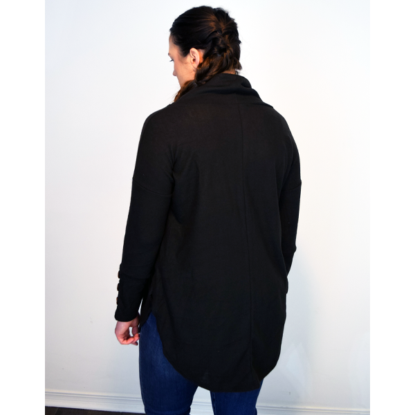Black Cowl Neck Button Tab Sleeve Tunic