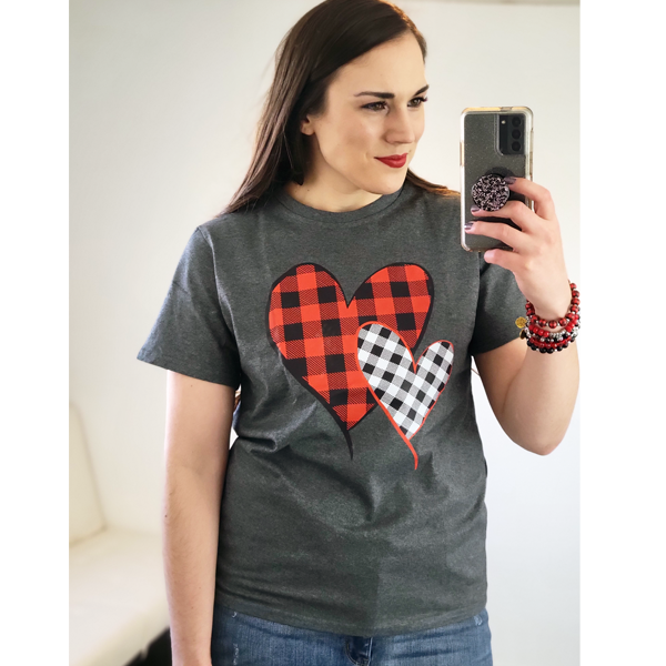 Heart Buffalo Plaid Tee