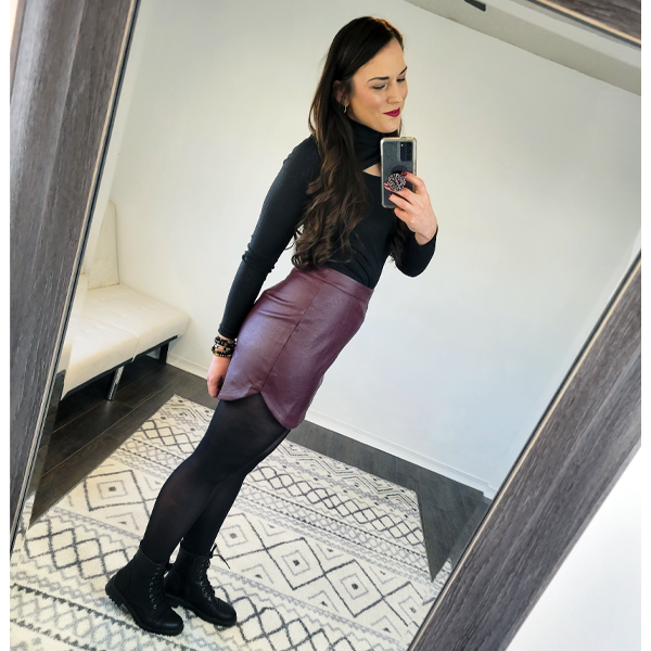 Burgundy Leather Hi-Lo Mini Skirt