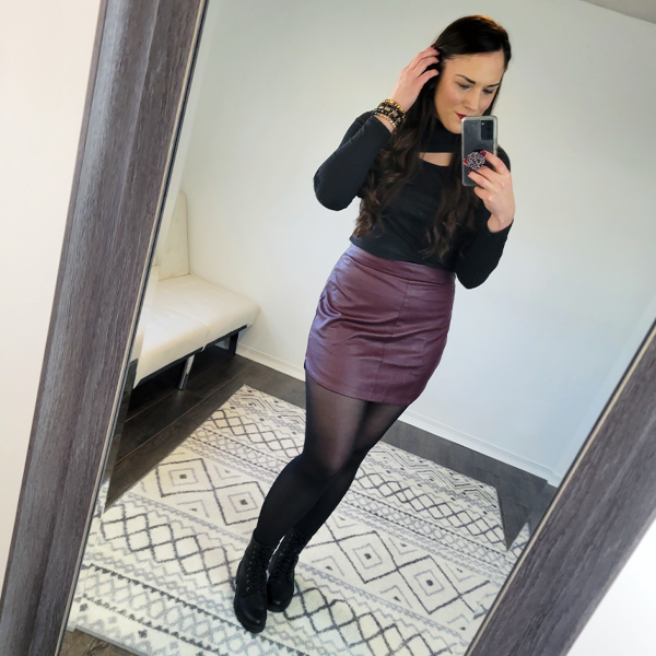 Burgundy Leather Hi-Lo Mini Skirt