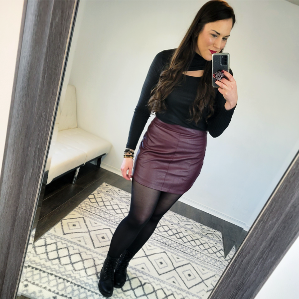 Burgundy Leather Hi-Lo Mini Skirt