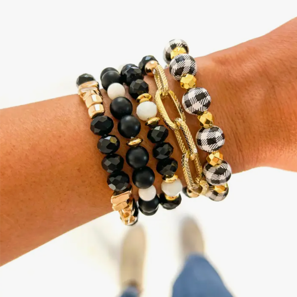 Gold Chain White Buffalo Plaid Bracelet Stack