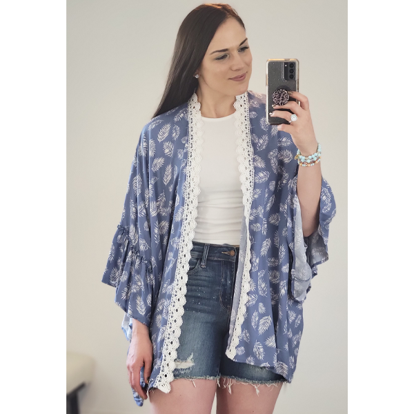 Slate Blue Feather Clara Kimono