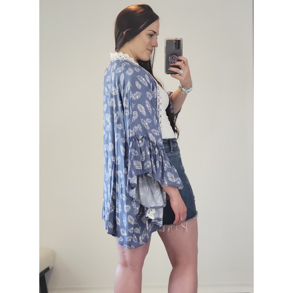 Slate Blue Feather Clara Kimono