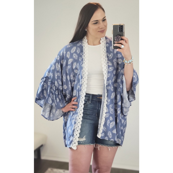 Slate Blue Feather Clara Kimono