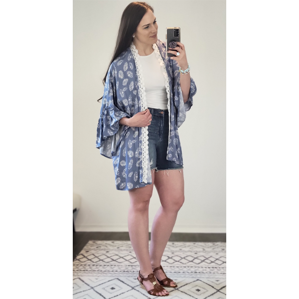 Slate Blue Feather Clara Kimono
