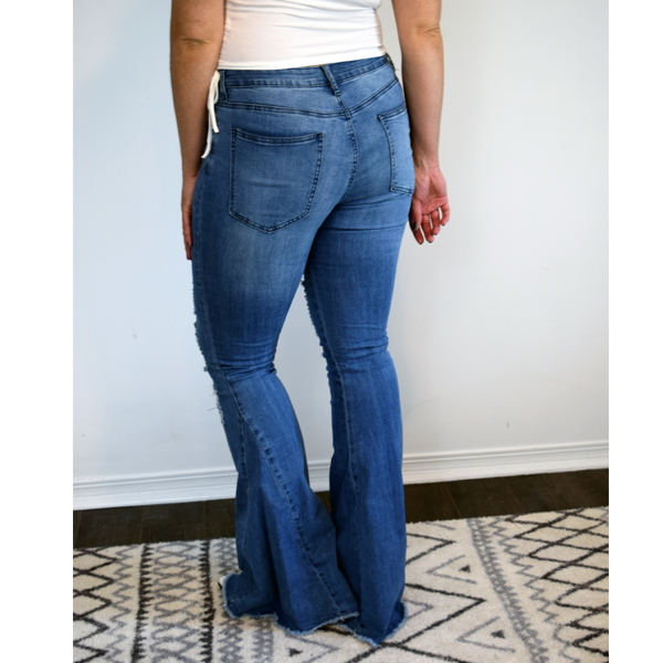 Saints & Hearts Distressed High Rise Denim Flares Raw Hem (3X)