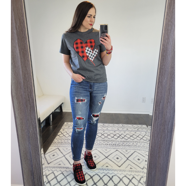 Heart Buffalo Plaid Tee