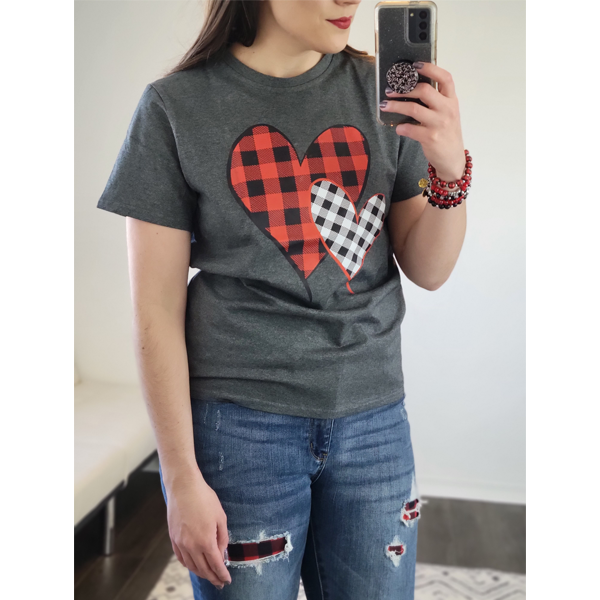 Heart Buffalo Plaid Tee